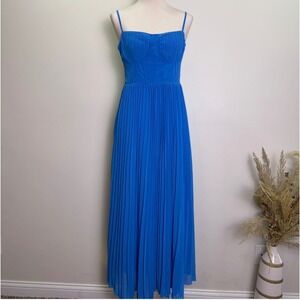 Zeflows Large Royal Blue Pleated Chiffon Bustier Maxi Dress Spaghetti Strap